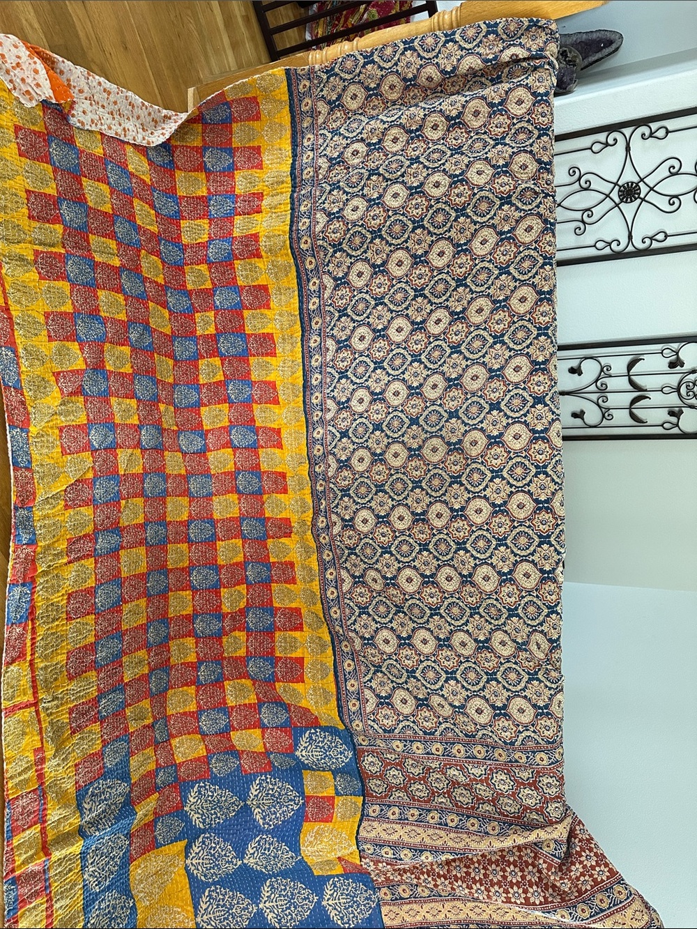 Beautifully Elegant Reversible Queen Kantha Quilt